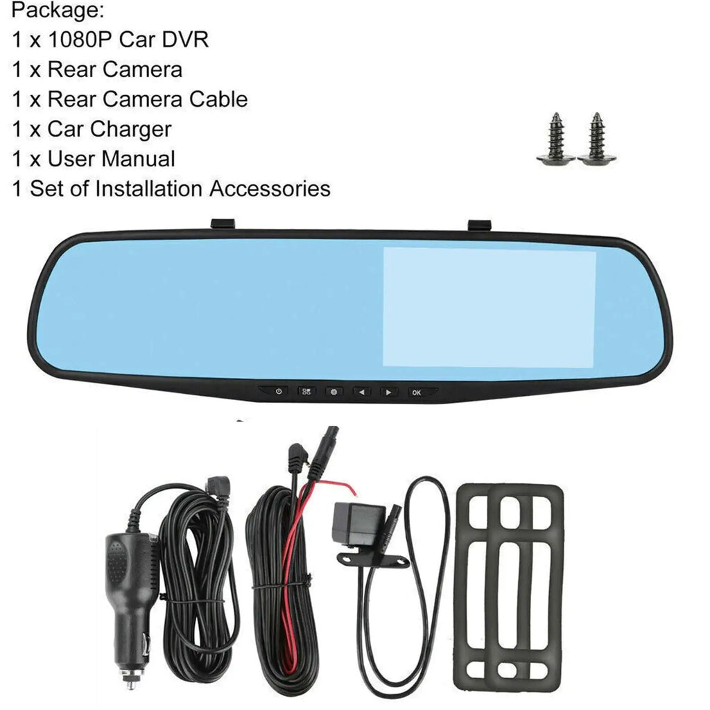 Cámara DVR Retrovisor Dual 1080P HD - Dashcam Frontal y Trasera con Pantalla 4.3" y Visión Nocturna