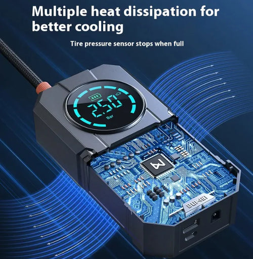 Inflador de Neumáticos Portátil Inalámbrico - Compresor de Aire Digital con Pantalla LED y Batería Recargable