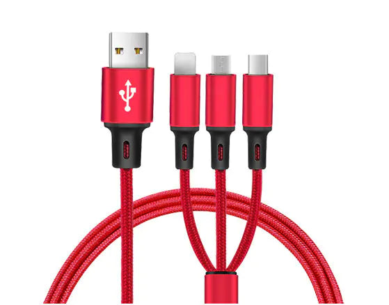 Cable de Carga 3 en 1 Universal - iPhone, Android y Type-C con Trenzado de Nylon y Carga Rápida 2.4A