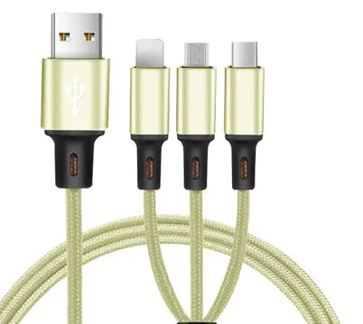 Cable de Carga 3 en 1 Universal - iPhone, Android y Type-C con Trenzado de Nylon y Carga Rápida 2.4A
